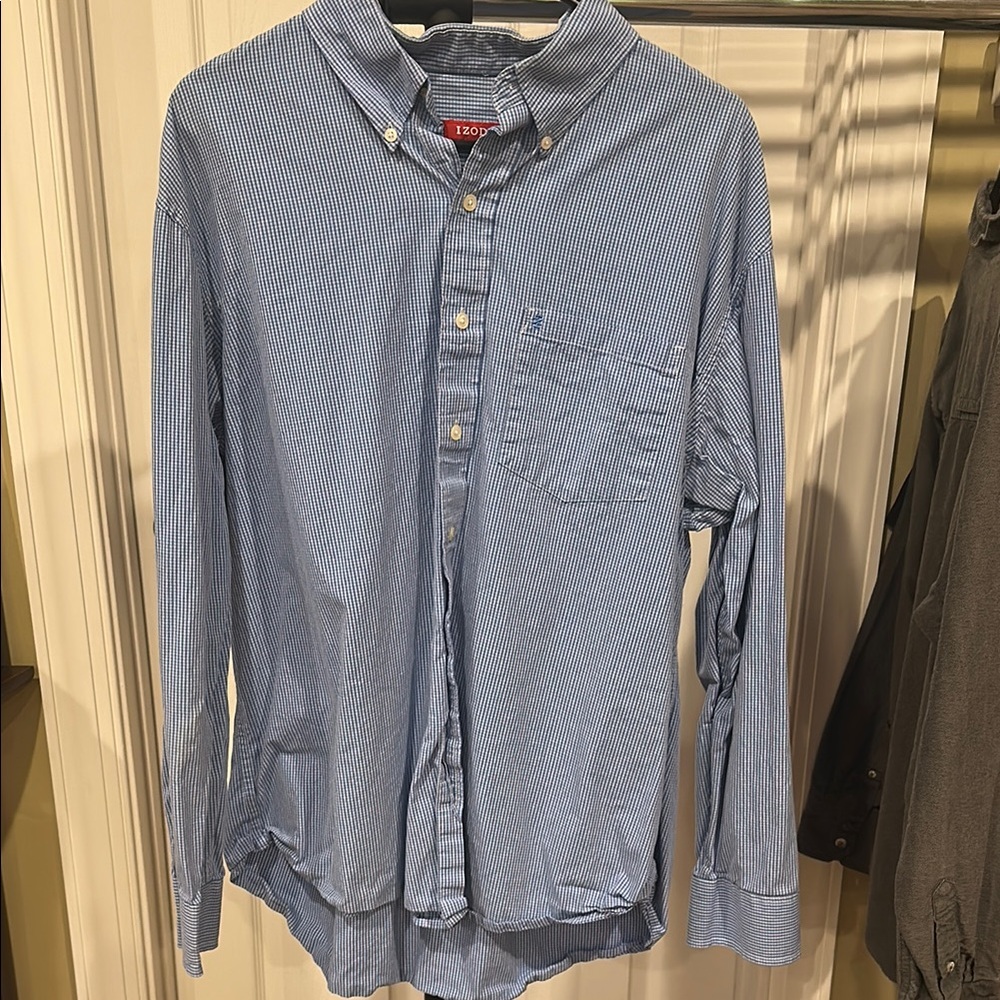 Izod Blue Casual Button Down Shirt with Classic Collar